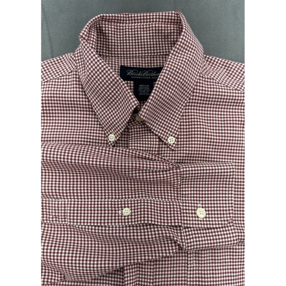 Brooks Brothers Long Sleeve Button Shirt Mens Medium Red White Gingham Check - Picture 1 of 9
